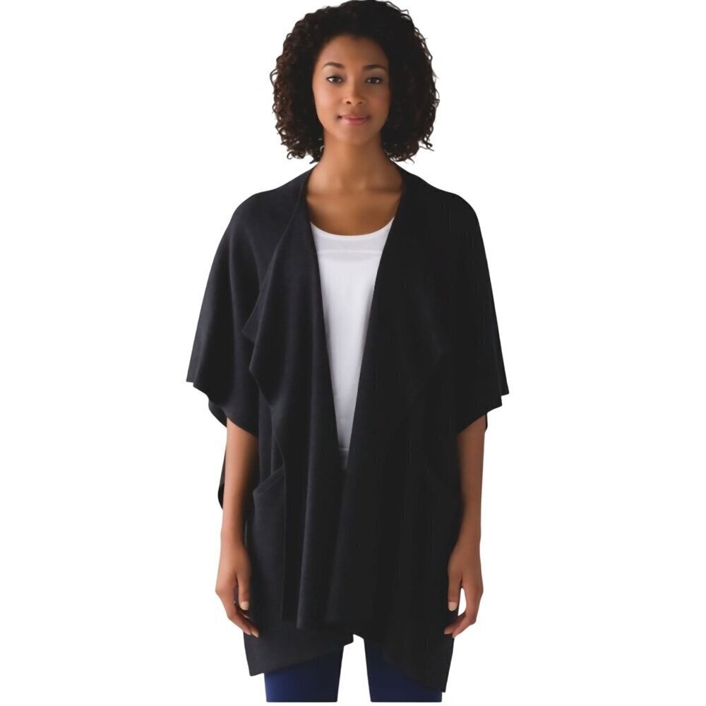 Lululemon NWT After Asana Wrap Heathered Black Cashmere Blend Pockets Size OS